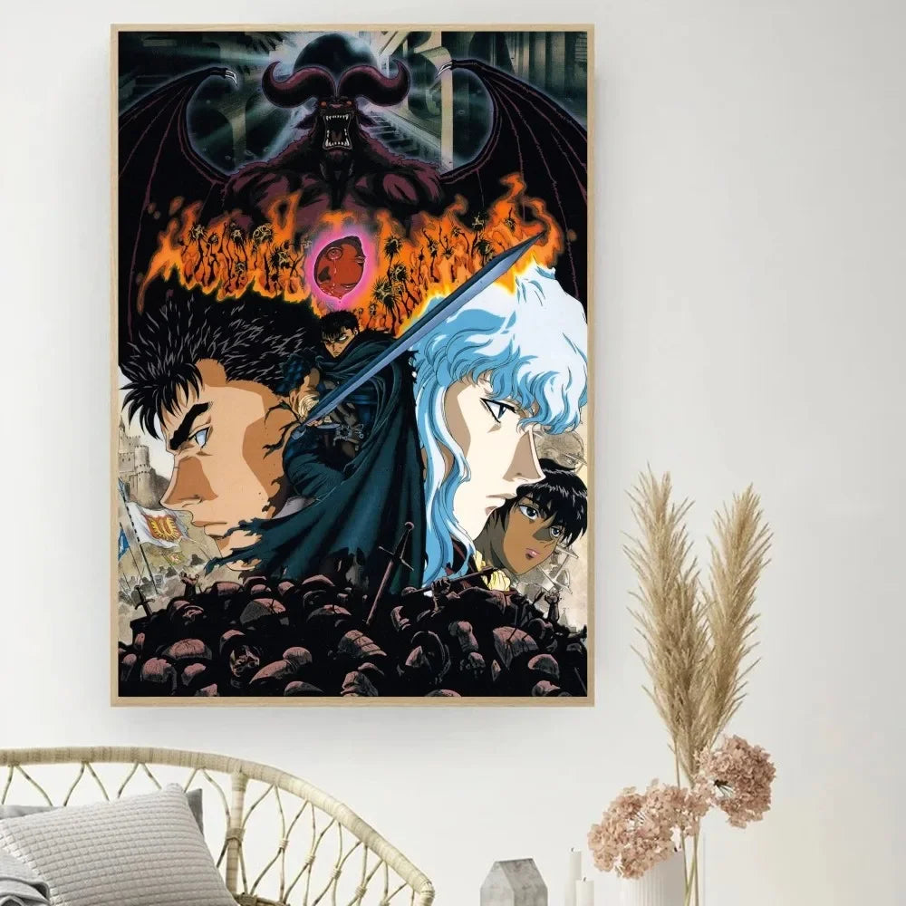 Berserk Japanese Anime Poster DIY Vintage Movie Poster Wall Art Painting Study Stickers Small Szie Wall Painting