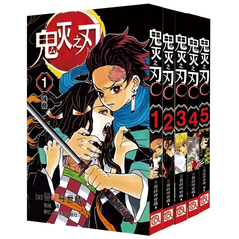 5 Books Anime Demon Slayer Kimetsu No Vol 1-5 Yaiba Japan Youth Teens Fantasy Science Mystery Suspense Manga Comic Book Chinese