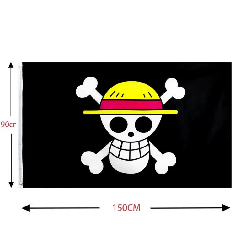 Elevate Your Space with the One Piece 90x150CM Polyester Pirate Monkey D. Luffy Skull Flag - Perfect for Fans and Decor!