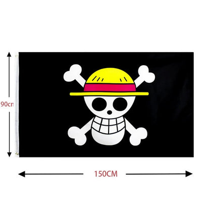 Elevate Your Space with the One Piece 90x150CM Polyester Pirate Monkey D. Luffy Skull Flag - Perfect for Fans and Decor!