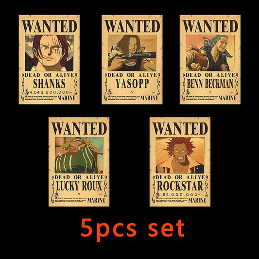 5-13Pcs One Piece Straw Hat Pirates Luffy Gear 5 Wanted Poster Bounty Pack Anime Vintage Painting Bed Room Living Wall Decorate