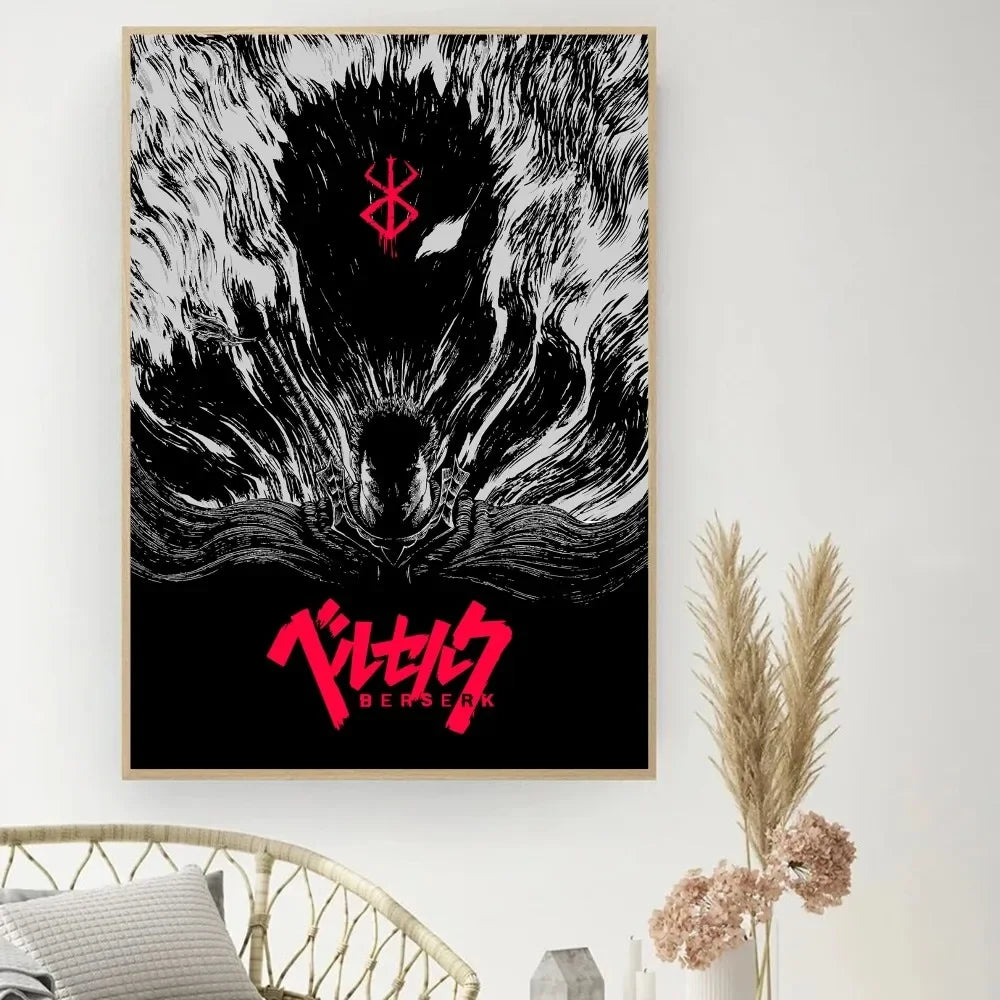 Berserk Japanese Anime Poster DIY Vintage Movie Poster Wall Art Painting Study Stickers Small Szie Wall Painting