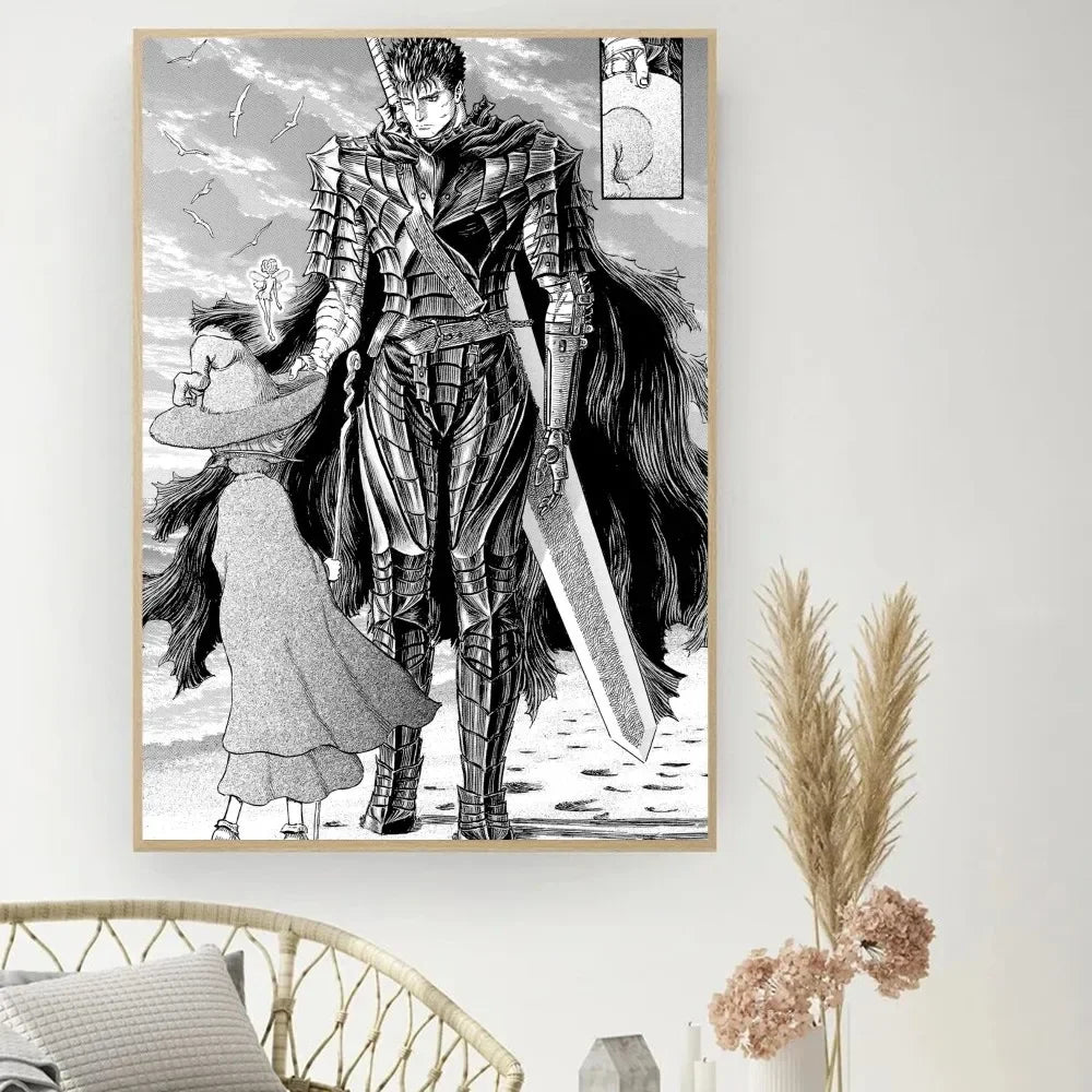 Berserk Japanese Anime Poster DIY Vintage Movie Poster Wall Art Painting Study Stickers Small Szie Wall Painting