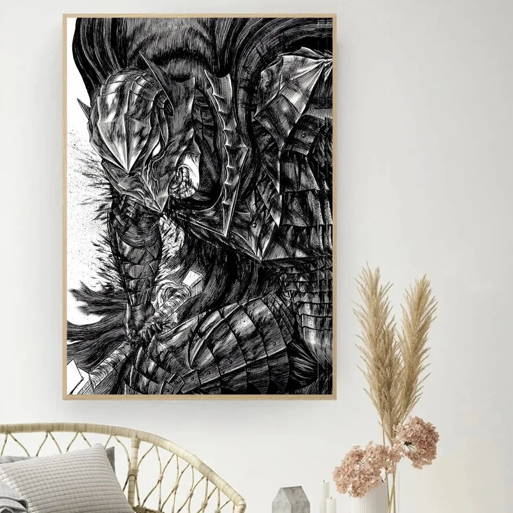 Berserk Japanese Anime Poster DIY Vintage Movie Poster Wall Art Painting Study Stickers Small Szie Wall Painting