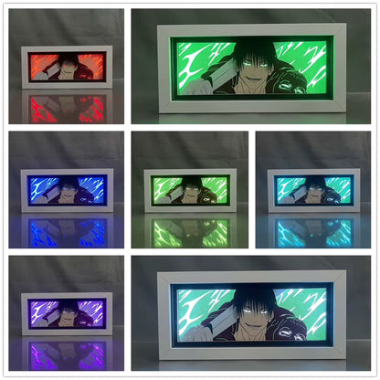Anime Light Box Jujutsu Kaisen Toji Fushiguro Lamp for Room Decor Led Night Light Lightbox Manga 3D Paper Cut Desk Lamp Wood