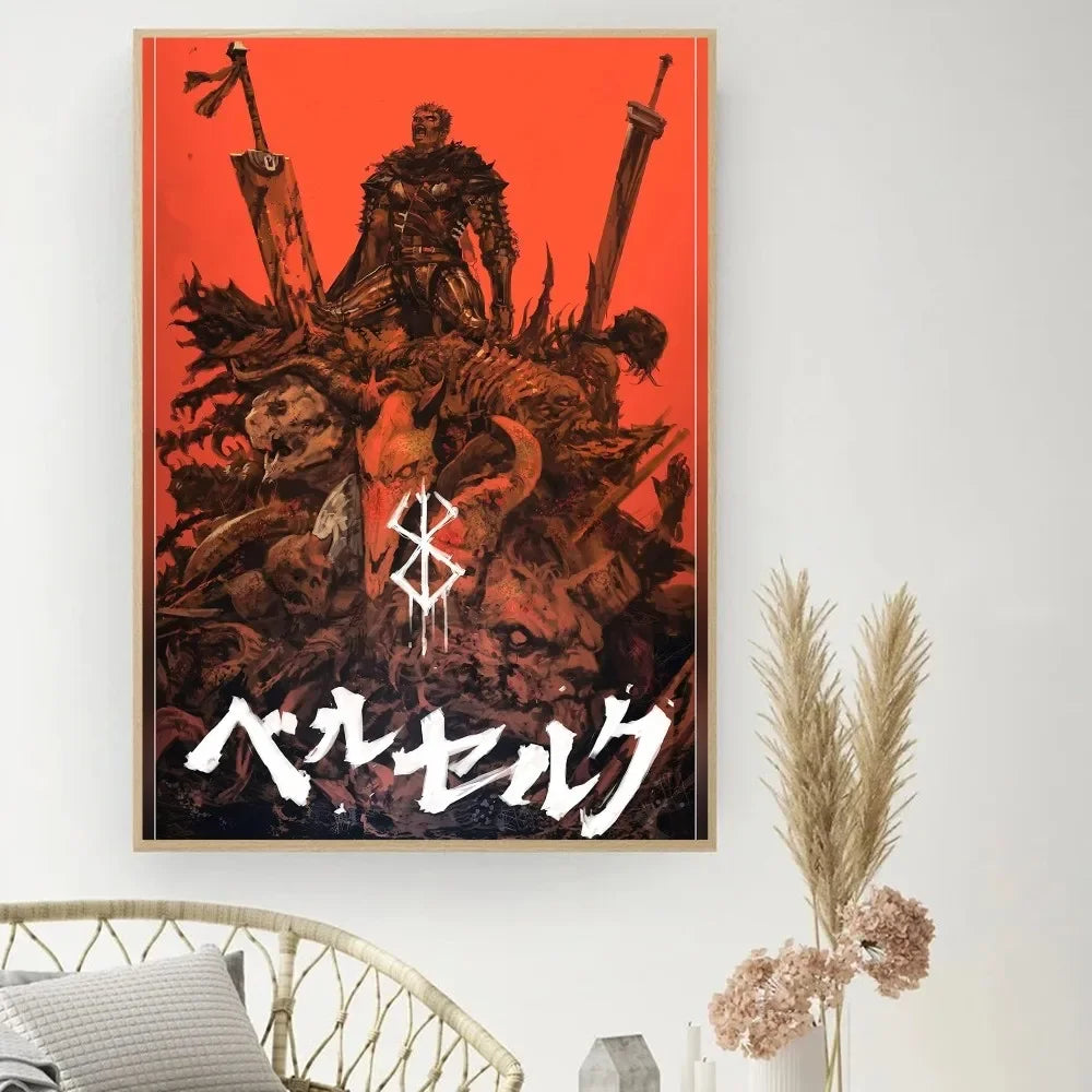 Berserk Japanese Anime Poster DIY Vintage Movie Poster Wall Art Painting Study Stickers Small Szie Wall Painting